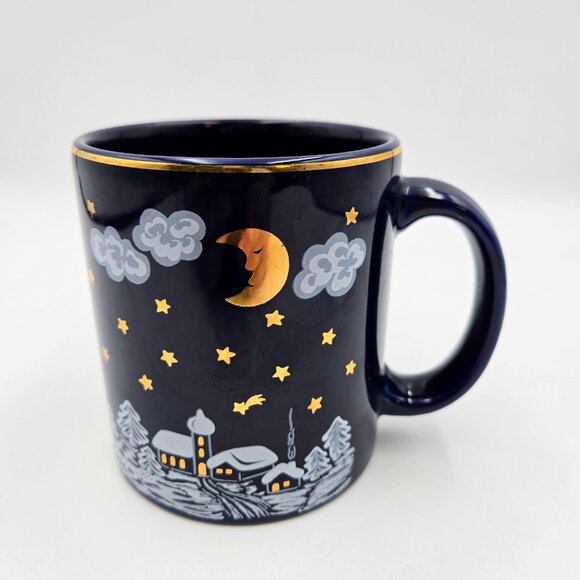 Vintage Waechtersbach Blue Gold Winter Dreams Christmas Holiday Mug Cup Set Of 2 - Picture 13 of 16